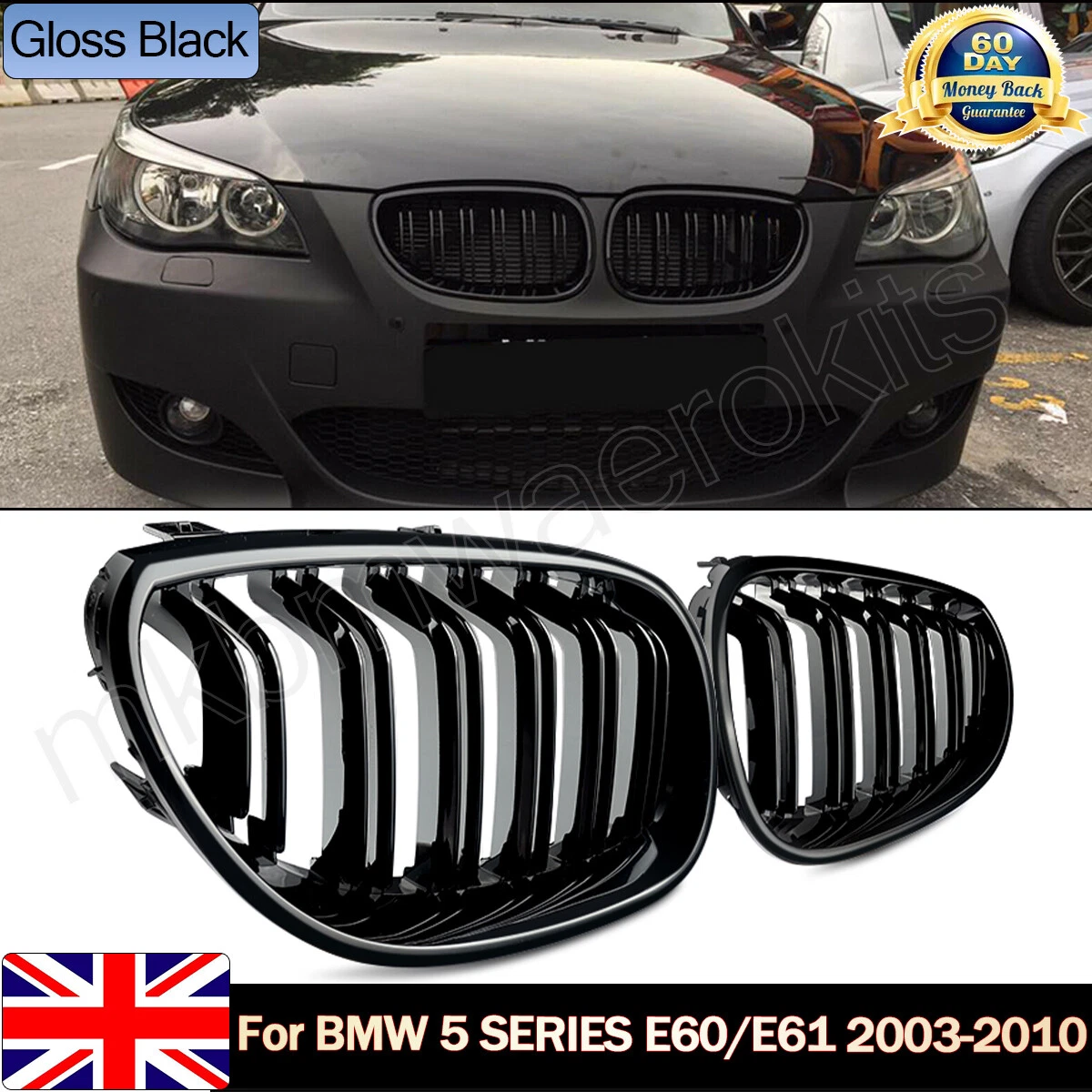 Grille suitable for BMW 5-Series E60 and E61 single bar gloss black