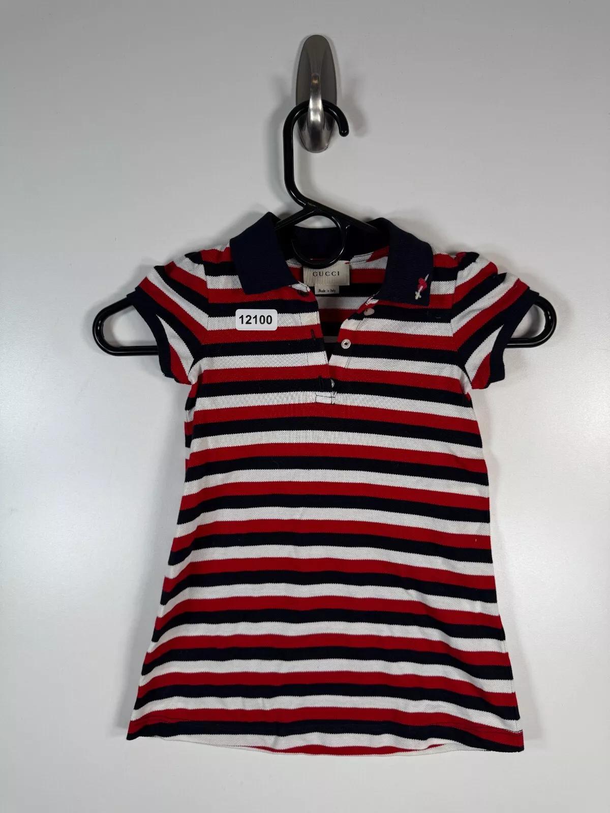 Robe polo preppy rouge blanc à col rayé Gucci enfant fille taille 11x18,5 Italie