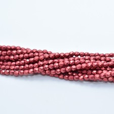 100 Beads - Fire Polished 3mm Sueded Gold Samba Red - Czech Glass
