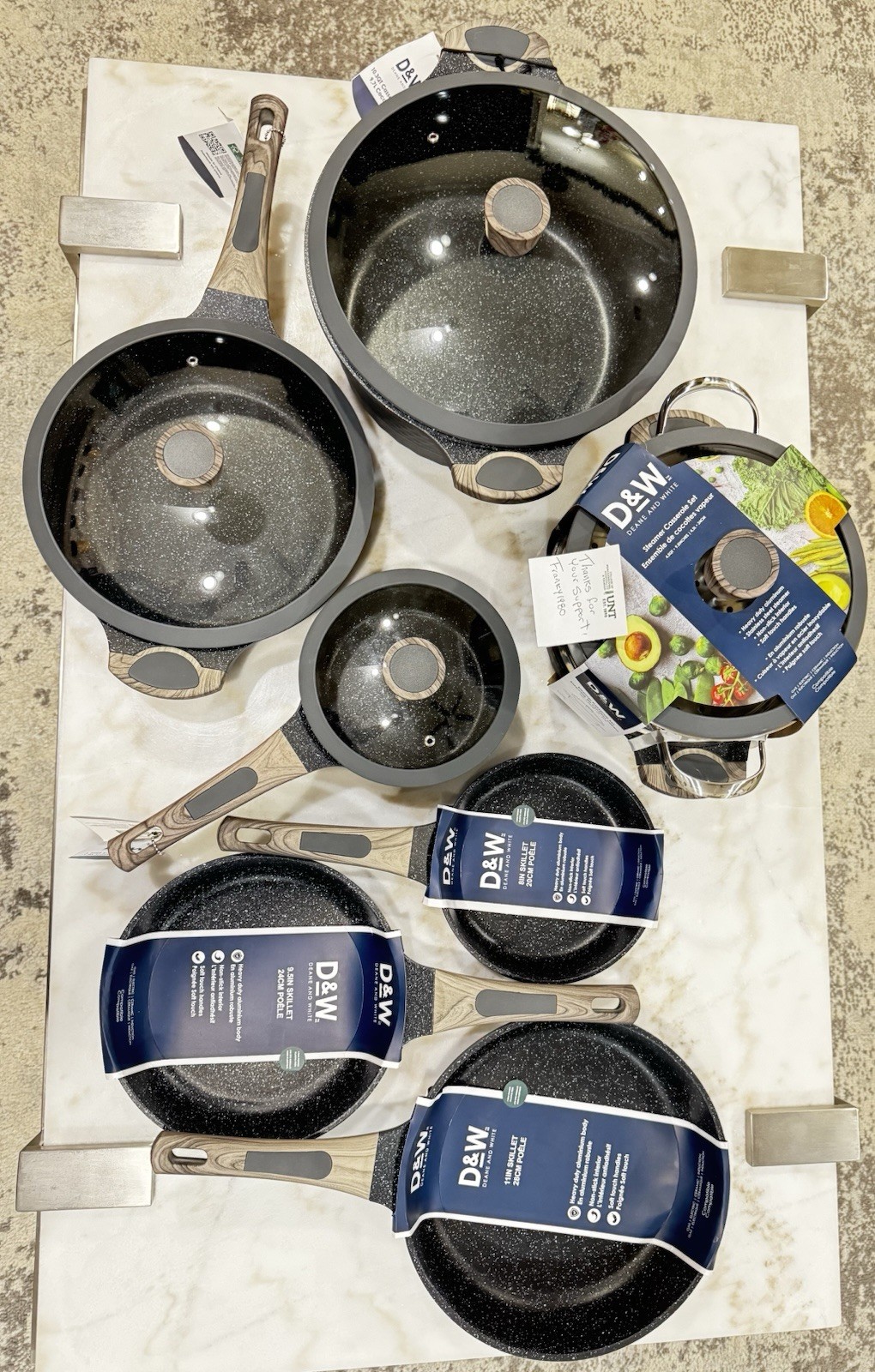 D&W Deane & White 12-Piece Cookware Casserole Pan Set, Charcoal Gray