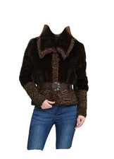 Women's Brown Color Genuine Persian Lamb Fur & Mink Fur Coat All sizes