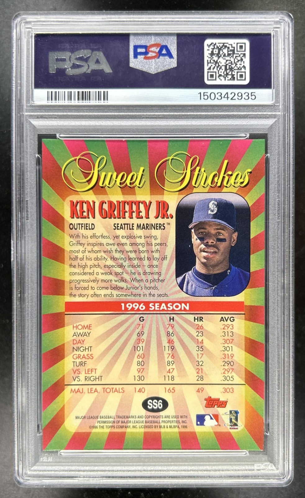 1997 Topps Ken Griffey Jr. Sweet Strokes #SS6 Mariners PSA 9 view 2
