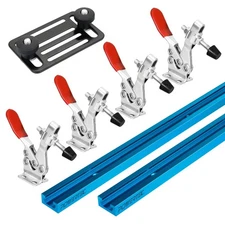 POWERTEC 24" Universal T-Track 2PK w/Horizontal Hold Down Toggle Clamp 4PK & ...
