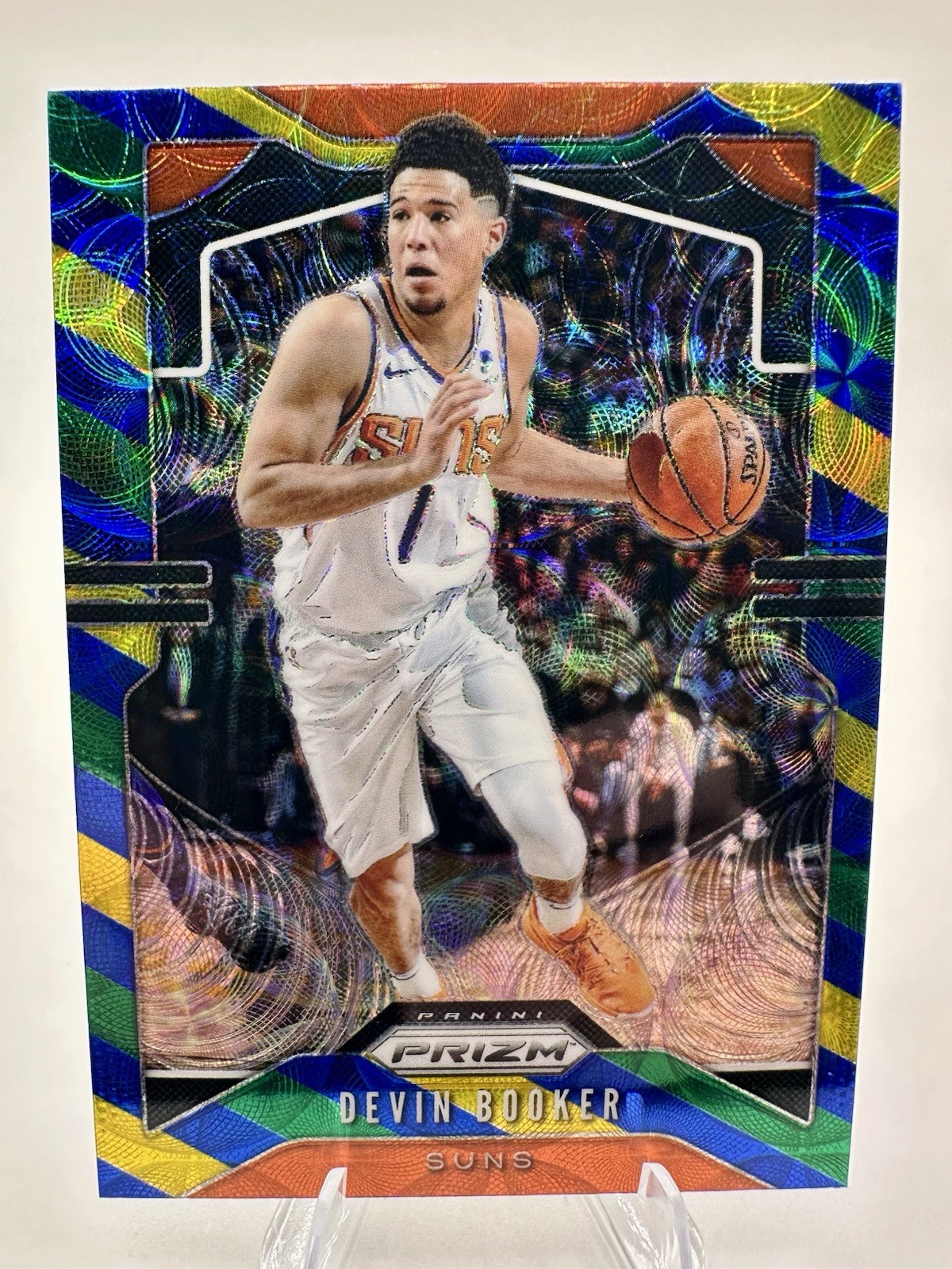 2019-2020 Panini Prizm Choice Devin Booker Green Yellow Blue Stripes Scope #67