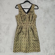 J.Crew Dress Womens 4 Gold Polka Dot V Neck Jacquard Fit & Flare Mini Party
