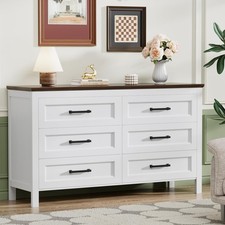 White Dresser for Bedroom,Wooden 6 Drawer Dresser for Nursery,Chest of Drawers