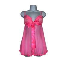 Victorias Secret 36B Babydoll Gown HOT pink Rhinestones