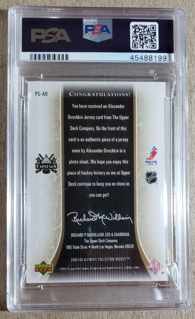 2005 Ultimate Collection Alexander Ovechkin Jersey Patch RC /75 PSA 9 Capitals view 2