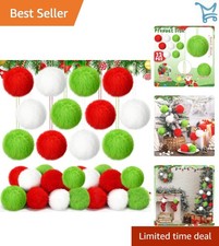 12Pcs Furry Christmas Ball Ornaments Red Green White Xmas Tree Decorations