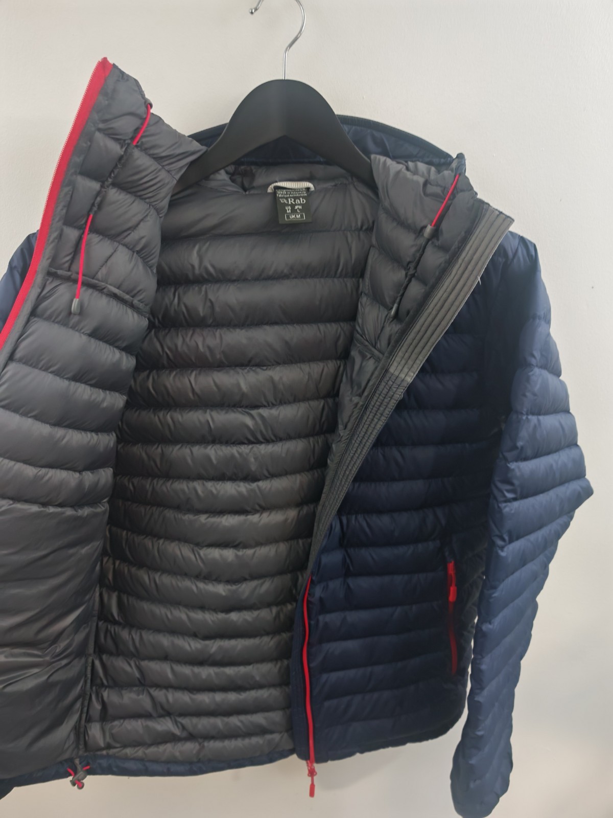 Rab Mens Microlight Alpine Down Jacket Navy Blue Red Zip Size Medium M Puffer image 5