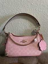 NWT COACH Teri Shoulder Bag CEA20 Signature Canvas Powder Pink Gold Charms!!