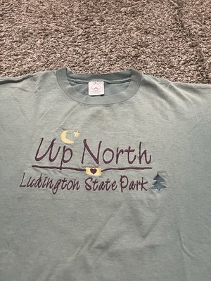 Vintage 2000 s Y2K Up North Ludington State Park Embroidered T Shirt Sz Large