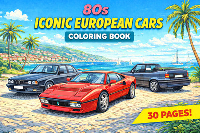 80s Iconic European Cars coloring book 30 images for printing Digital  pdf