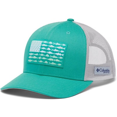 Columbia PFG FISH FLAG GREEN  WHITE MESH HAT CAP FISHING SNAPBACK
