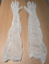 Vintage Ruched Nylon Opera Gloves UK Made 7.5 Audrey Hepburn Bond St Style S/M