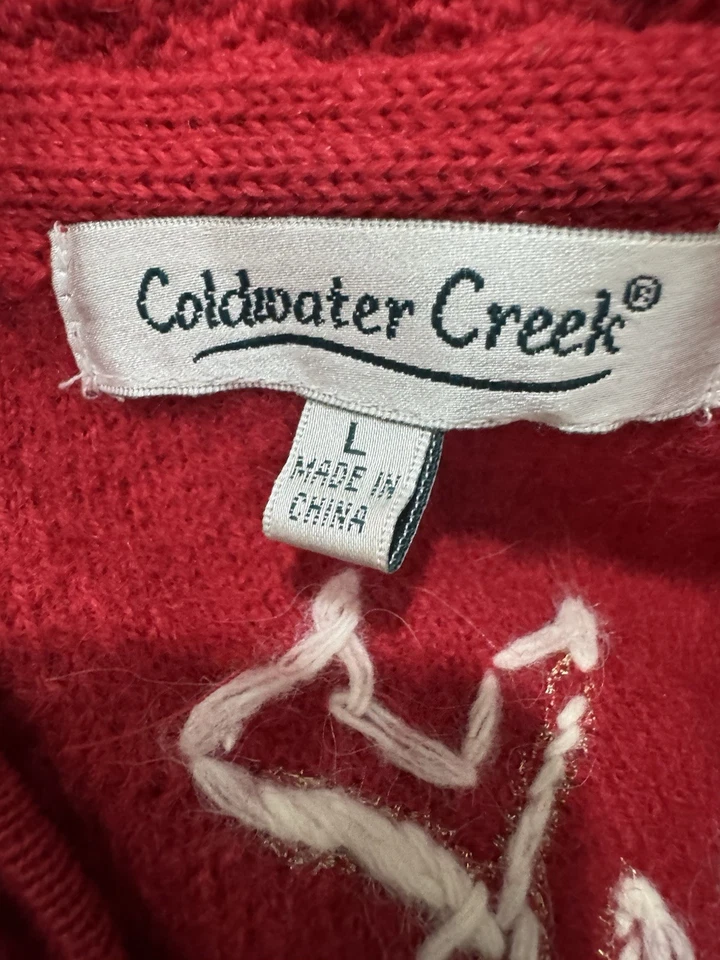 Coldwater Creek Feo Navidad Suéter Chaleco Bordado Rojo Blanco Lana Talla L Foto 4 de 4