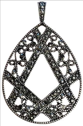 VETEMENTS Ciondolo Strass Tono Argento Goccia Nero Gioielli 2 25"L