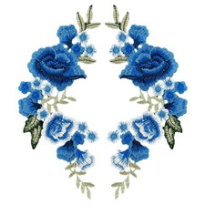 Framendino, 1 Pair Blue Rose Embroidery Patch Beautiful Flowers 1 Pairs,