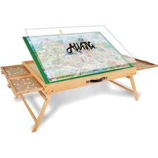 Ergonomic 2000PCS Wooden Puzzle Table with 3 Tilting Angles & Sliding Drawers