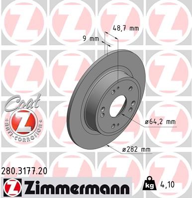 2 x ZIMMERMANN 280.3177.20 Bremsscheibe für HONDA