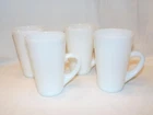 4 Vintage FIRE KING White Milk Glass 5" Tall Coffee Mugs, Low Handles, Minty