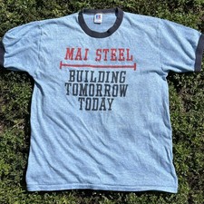 Salina Steel Supply Inc. Mai Steel Vintage Ringer Tee Size Large USA Made!