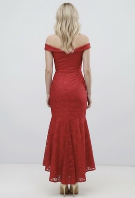 chinese dress ladies Bardot Premium Lace Midi Dress in Berry