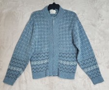 Vintage Sears Sportswear Sweater Size M Lambswool Mohair Blend Blue Full Zip EUC