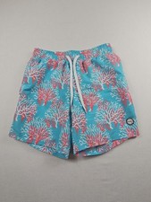 Hang Ten Men's M Swim Trunks Coral Reef Blue Pink Elastic Waist Drawstring