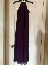 Purple Lace Chiffon Maxi Dress Halter Sleeveless Long Formal Party Classic