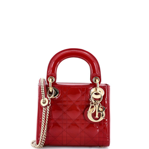 Christian Dior Lady Dior Chain Bag Cannage Quilt Patent Mini