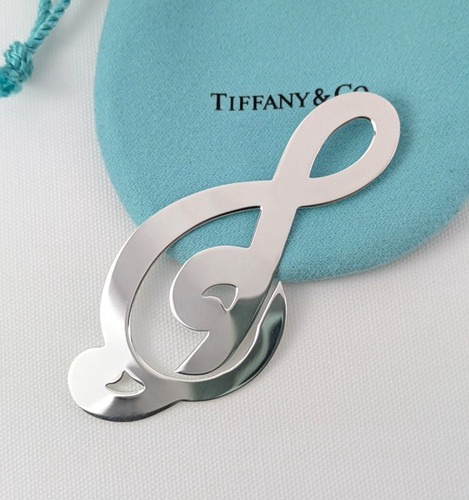 Tiffany & Co. Treble Clef Bookmark Sterling Silver 925 Vintage w/ Pouch