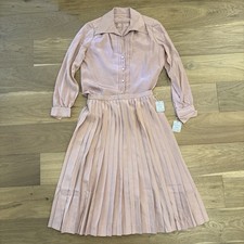 VTG Jerry Silverman Dusty Rose Pleated Skirt Set Sz M Union Made USA