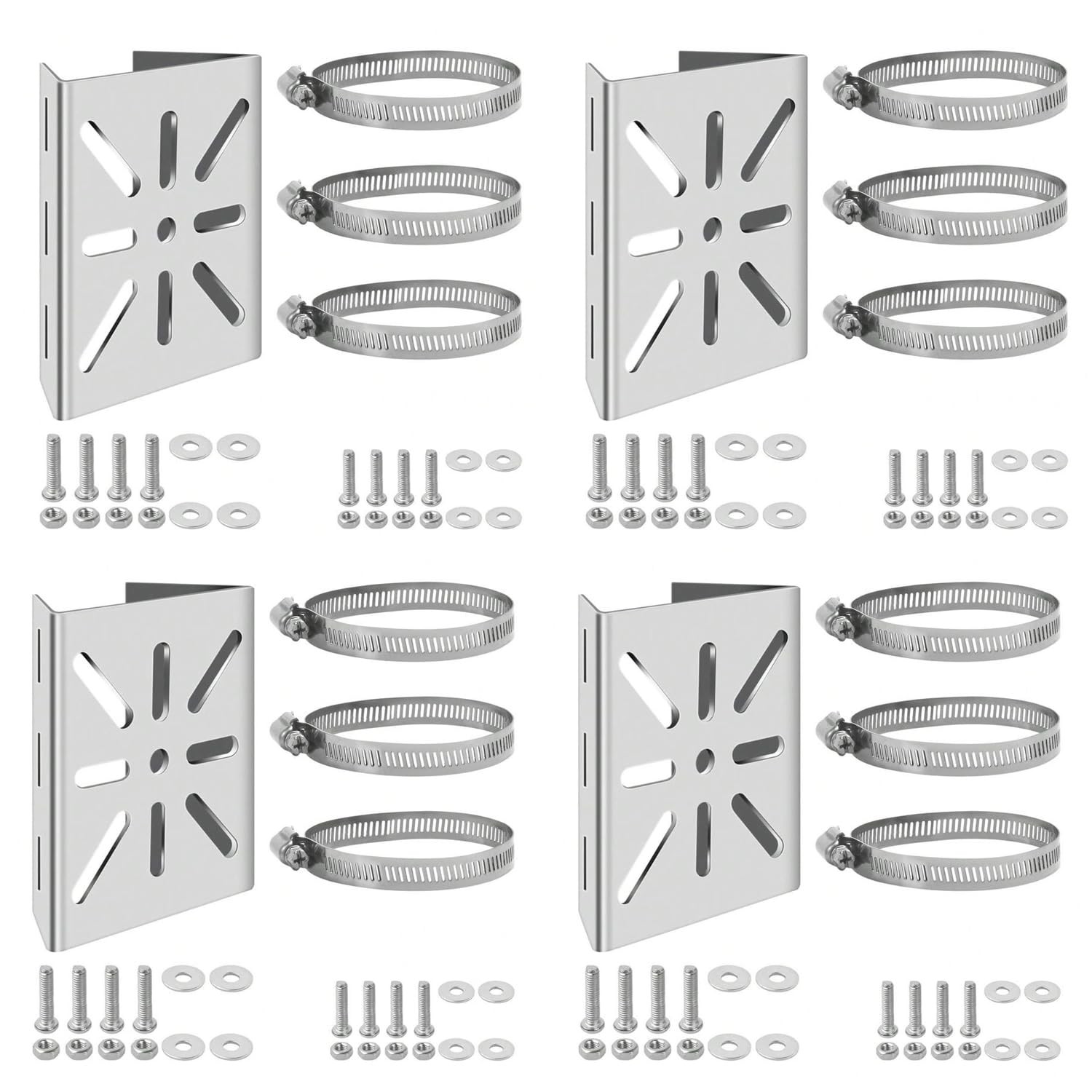 4 Pack Universal Vertical Mast Mount, 3 Loops, Stainless Steel, Corner Bracket