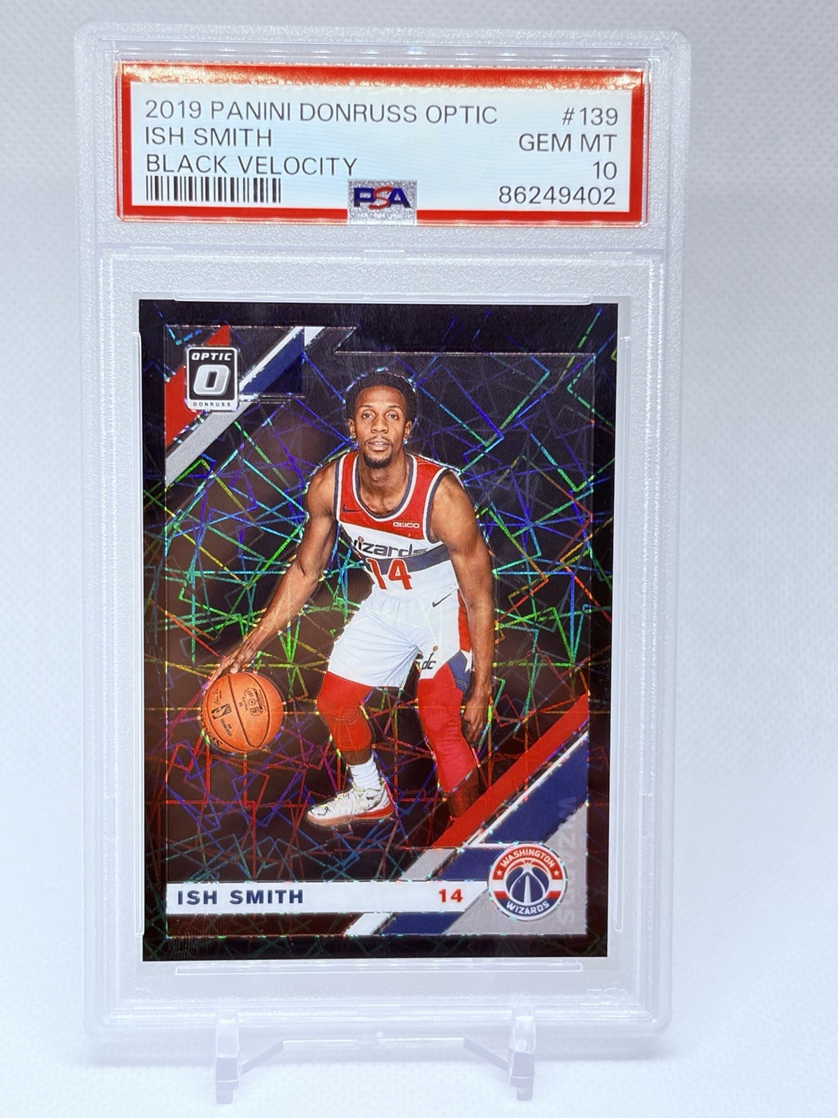 2019-20 Panini Donruss Optic Ish Smith #139 Black Velocity Prizm /39 PSA 10 Gem