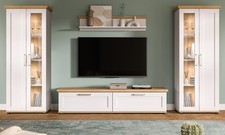 Wohnwand weiß Landhaus mit Eiche Wohnzimmer Schrankwand mit 2x Vitrine Mirano