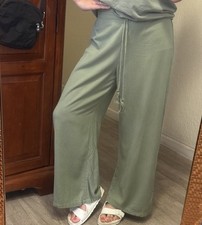 House Of Harlow 1960 Womens Olive Green Linen Blend Wide-Leg Pants Size Small