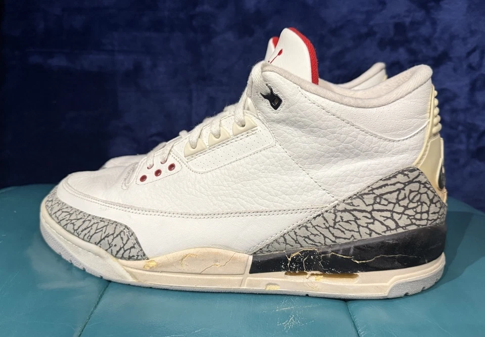 De colección 1994 Air Jordan 3 Retro Blanco Cemento 130203 101 Hombres Talla 13 Foto 2 de 4