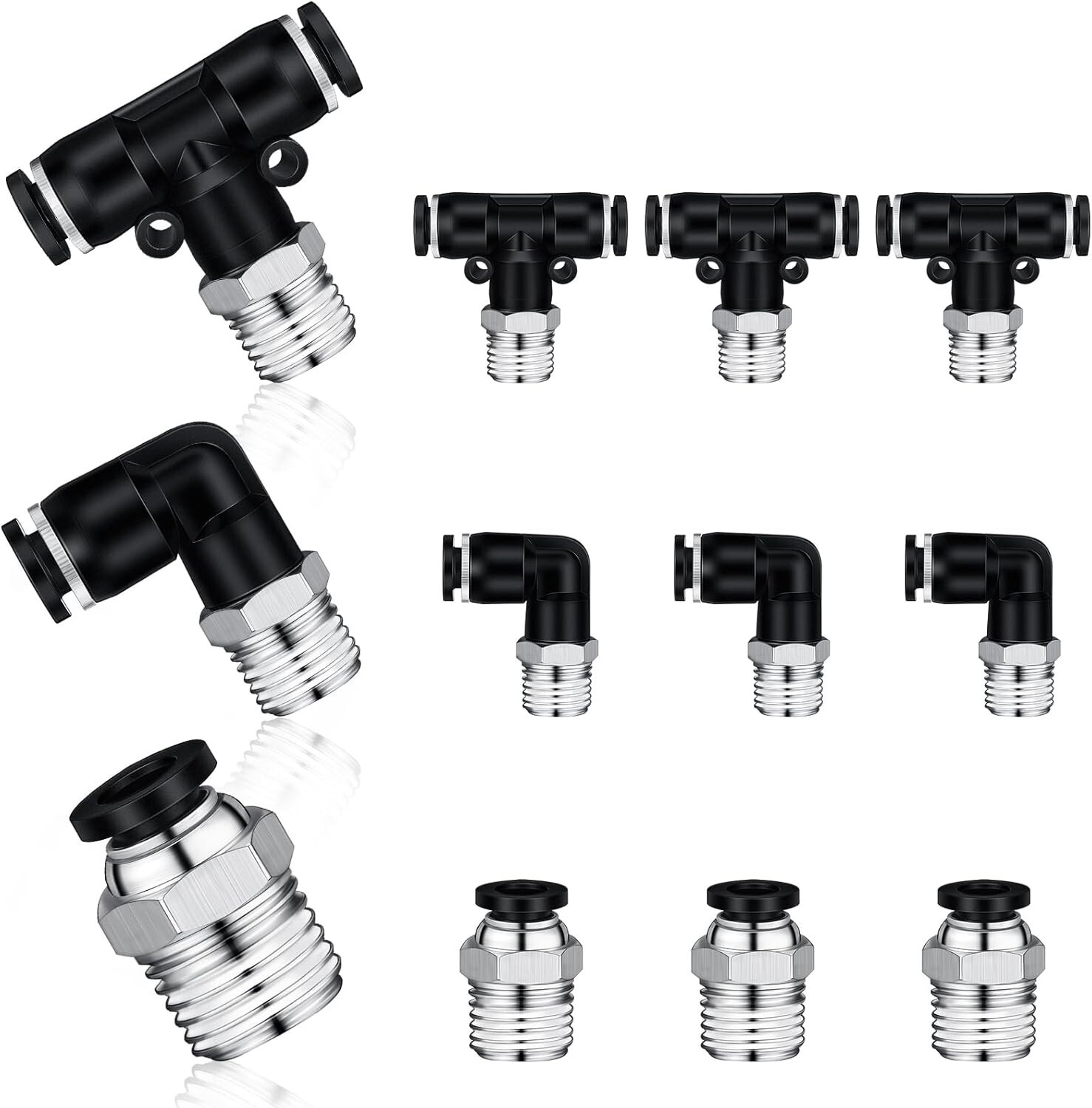 12 Pcs Push to Connect Fittings 1/4 Inch Tube OD X 1/8 NPT Air Line Fittings