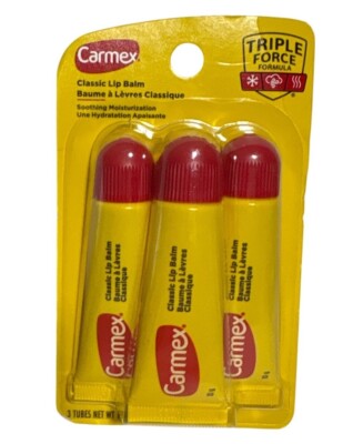 Carmex Classic Lip Balm Triple Force Formula 3 Tubes Soothing Moisturization