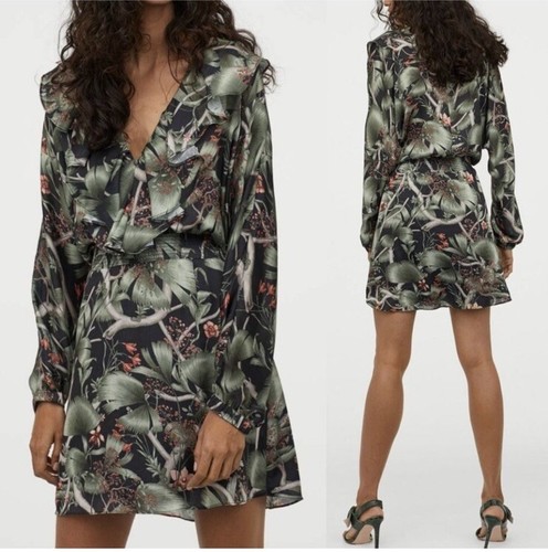 New Johanna Ortiz x H&M Green Floral Tropical Flounce Smocked Dress Ruffle M - Picture 3 of 14
