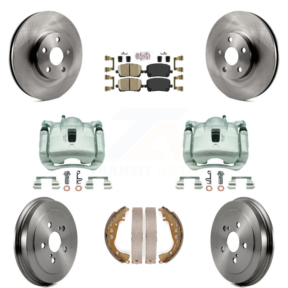 Front & Rear Brake Caliper Rotors Drums Ceramic Pads Kit for Toyota Corolla 8Pc