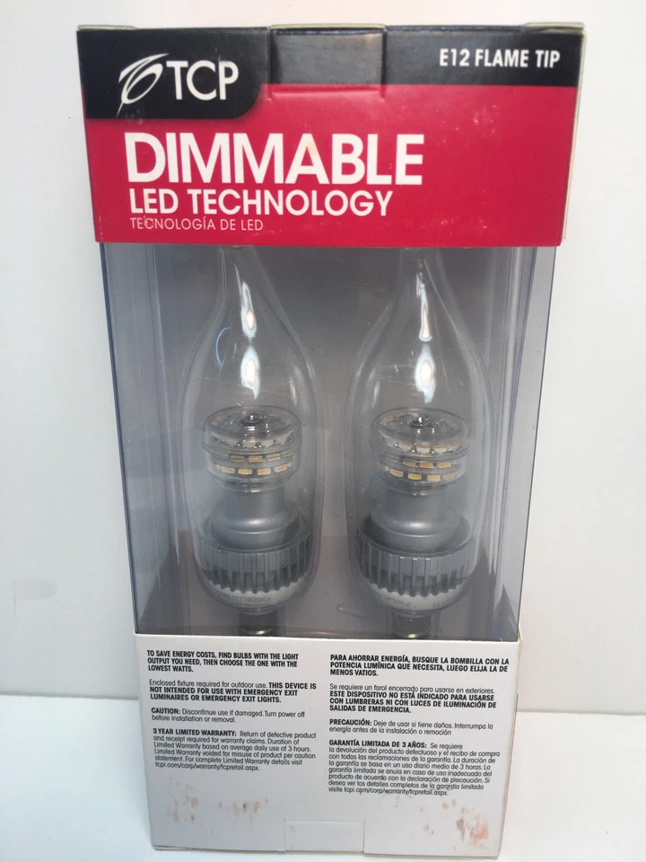 TCP RLDCF3W30K2 DIMMABLE LED E12 Clear Flame Tip 3 Watt 15 Equivalent (2) Bulbs - Image 2 of 3