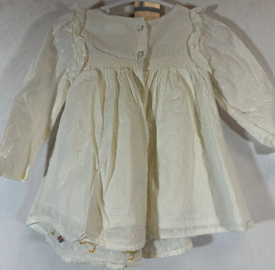 Vestido Next Baby 6-9 Meses Blanco Bordado Algodón, Forrado LS Ganso Gosito C26 Foto 4 de 4
