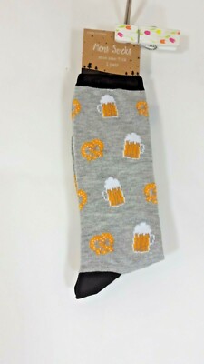 Gertex Beer & Pretzel Holiday Socks Adults (Shoe Size 7-12)  Gray/ Multicolored 