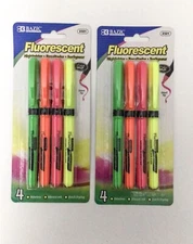 8 PC BAZIC FLOURESCENT HIGHLIGHTERS WITH POCKET CLIP QUICK DRYING CHISEL TIP