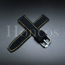 22 MM Black Yellow Stitching Silicone Rubber Watch Band Strap Fits for Seiko SKX