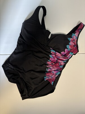 Miraclesuit Black Side Floral One Piece Slimming Swimsuit Underwire XL Beach