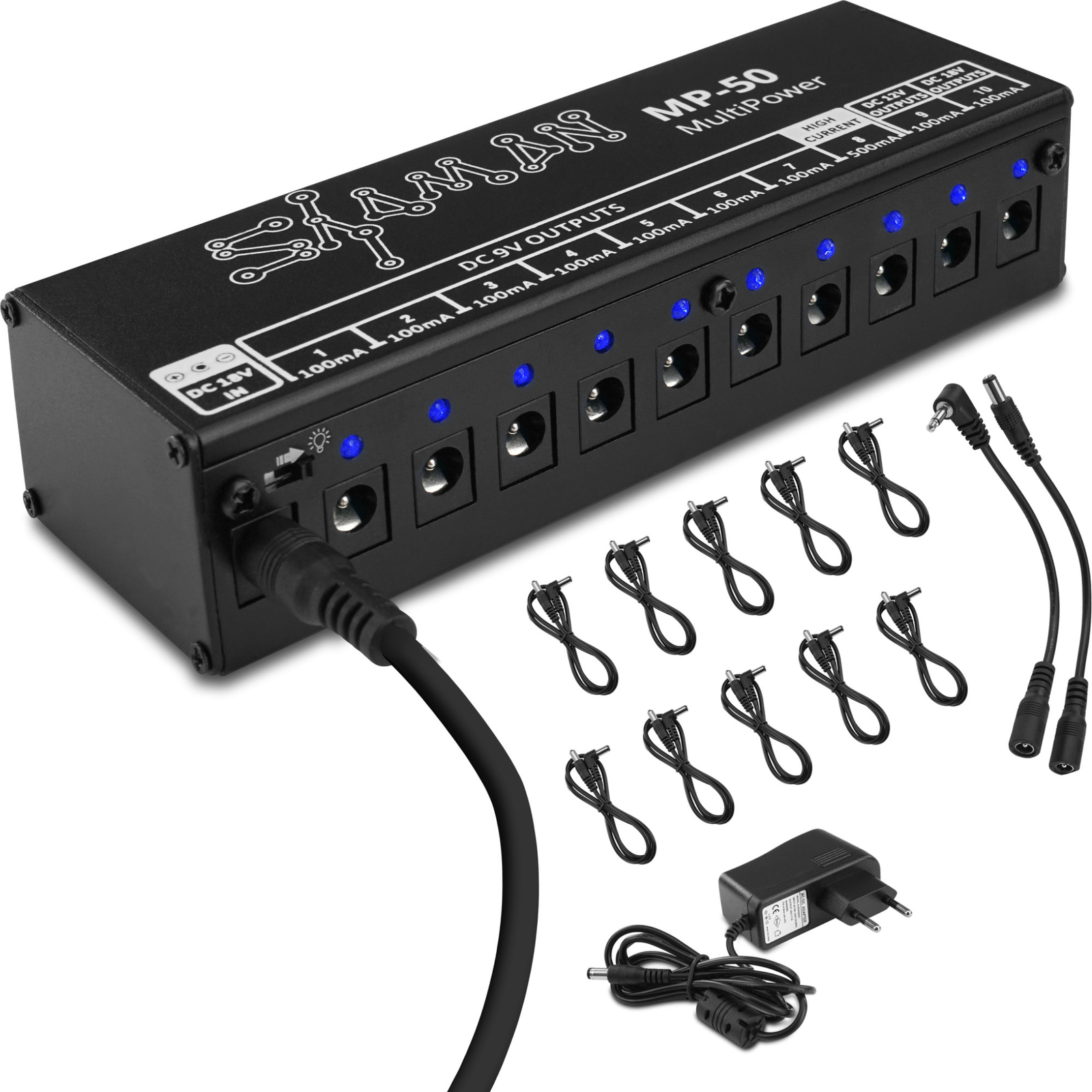 Alimentatore Pedale Effetto Chitarra Elettrica 7x9V 100mA Lumino LED 10 Ingressi