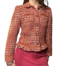 vintage princess girl orange and pink tweed blazer size small